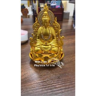 Tượng Quan Âm Cánh Lửa Đính Đá Ngồi Toạ Hoa Sen Tặng Kèm Tràng Hạt Trang Trí Taplo Mang Lại May mắn Cho Chủ Xe