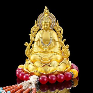 Tượng Quan Âm Cánh Lửa Đính Đá Ngồi Toạ Hoa Sen Tặng Kèm Tràng Hạt Trang Trí Taplo Mang Lại May mắn Cho Chủ Xe