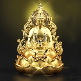 Tượng Quan Âm Cánh Lửa Đính Đá Ngồi Toạ Hoa Sen Tặng Kèm Tràng Hạt Trang Trí Taplo Mang Lại May mắn Cho Chủ Xe