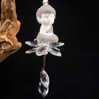 Khánh thích ca sen đá treo gương phong thuỷ-Trang trí gương chiếu hậu-đính đá pha lê sang trọng mang lại may mắn