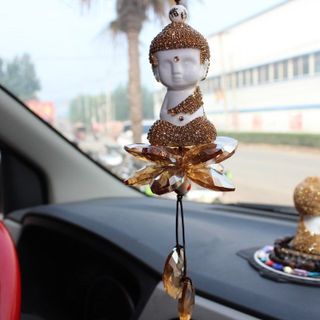 Khánh thích ca sen đá treo gương phong thuỷ-Trang trí gương chiếu hậu-đính đá pha lê sang trọng mang lại may mắn