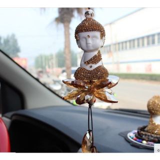 Khánh thích ca sen đá treo gương phong thuỷ-Trang trí gương chiếu hậu-đính đá pha lê sang trọng mang lại may mắn
