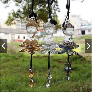 Khánh thích ca sen đá treo gương phong thuỷ-Trang trí gương chiếu hậu-đính đá pha lê sang trọng mang lại may mắn