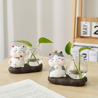 Bình thủy sinh trồng cây kèm tượng Mèo sứ 4 biểu cảm dễ thương trang trí bàn làm việc, bàn học,tủ kệ giá sỉ