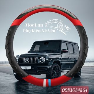 Bọc vô lăng ô tô 3 sọc thể thao - da xịn vân carbon phối da nhiều màu phù hợp với size 38cm cho xe hơi 4 đến 7 chỗ