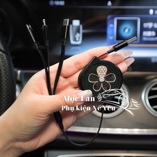 Cáp điện thoại Đính Đá Thiên Nga đa năng 3 đầu sạc dây rút 3 In 1 sạc nhanh 3A cổng chất liệu bền gọn nhẹ tiện lợi
