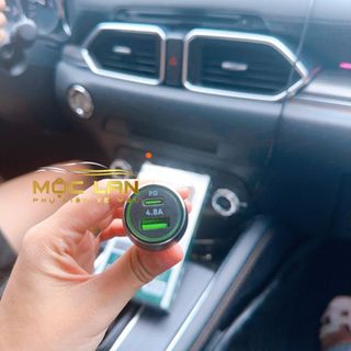 Tẩu sạc ô tô xe hơi PUGAN gồm 1 cổng USB-C tích hợp sạc nhanh và cổng USB 4.8A Tặng kèm dây sạc 3 đầu mẫu mới nhất