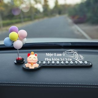 Thẻ ghi số điện thoại khi dừng đỗ xe kiêm mèo thân tài trang trí taplo ô tô mang lại may mắn cho chủ xe