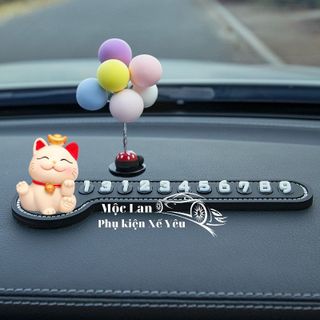 Thẻ ghi số điện thoại khi dừng đỗ xe kiêm mèo thân tài trang trí taplo ô tô mang lại may mắn cho chủ xe