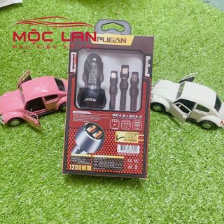 Tẩu Sạc Nhanh PUGAN 15A Kèm Dây Sạc 3 Đầu Cho Các Loại Điện Thoại Dùng Trên Ô Tô Tặng Kèm Dây Sạc 3 Đầu