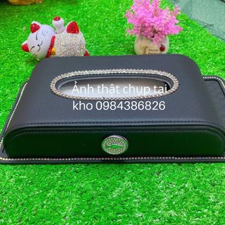 Hộp đựng khăn giấy trên ô tô bằng da,đính đá sang trọng - hộp giấy Logo hãng xe ô tô