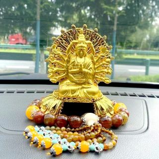 Tượng Phật Quan Âm Mạ Vàng 2 Mặt Nghìn Tay Nghìn Mắt Năng Lượng Mặt trời Trang Trí Bàn Làm Việc ,Taplo Ô Tô