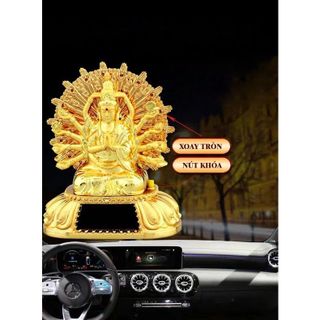Tượng Phật Quan Âm Mạ Vàng 2 Mặt Nghìn Tay Nghìn Mắt Năng Lượng Mặt trời Trang Trí Bàn Làm Việc ,Taplo Ô Tô