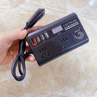 Tẩu Chuyển Đổi Điện Áp Xoay Chiều 12/24V DC sang 220V với màn hình led Kỹ Thuật Số 4 Usb Qc 3.0