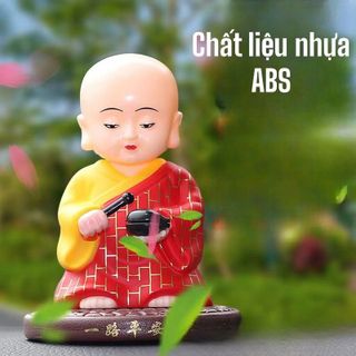 Tượng Chú Tiểu Gõ Mõ đứng sử dụng năng lượng mặt trời gật đầu gõ mõ,tramg trí nhà cửa xe ô tô