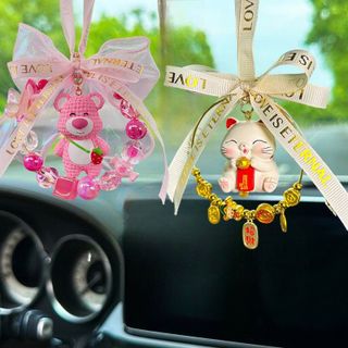 Khánh treo xe mèo thần tài mang lại may mắn tài lộc,khánh gấu dâu Losto đáng yêu trang trí xe hơi treo gương chiếu hậu