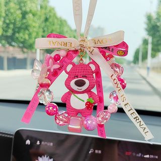 Khánh treo xe mèo thần tài mang lại may mắn tài lộc,khánh gấu dâu Losto đáng yêu trang trí xe hơi treo gương chiếu hậu