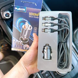 Bộ sạc siêu tốc 100w tẩu âm 1 usb QC 4.0+1 typeC. Dây sạc 3 đầu cáp cao cấp - Mộc Lan phụ kiện xế yêu