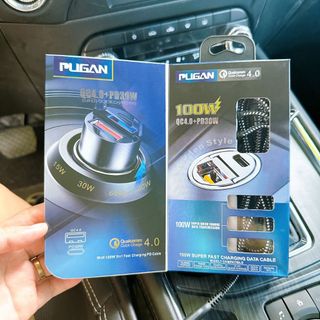Bộ sạc siêu tốc 100w tẩu âm 1 usb QC 4.0+1 typeC. Dây sạc 3 đầu cáp cao cấp - Mộc Lan phụ kiện xế yêu