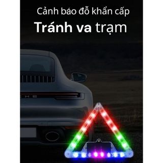 Biển LED tam giác cảnh báo nguy hiểm gấp gọn và đa năng sử năng lượng mặt trời, cổng MicroUSB cho ô tô