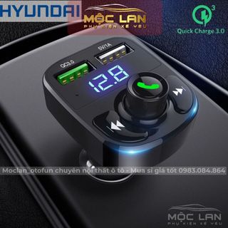 Tẩu phát nhạc Bluetooth trên ô tô, hỗ trợ đàm thoại rảnh tay Hyundai HY82 - Sạc nhanh QC3.0 điện thoại, máy tính bảng giá sỉ