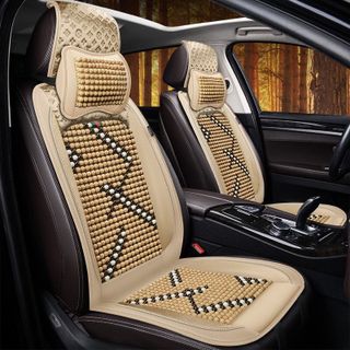 (Hàng cao cấp) Bộ lót ghế hoa văn LV hạt gỗ massage cao cấp Full bộ xe 5 chỗ - Mộc Lan Phụ Kiện Xế Yêu