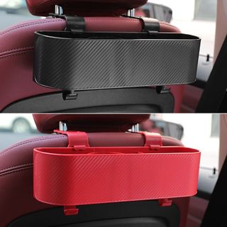 Khay đựng đồ sau ghế vân carbon 2in1 kiêm móc treo đồ, chứa tất cả các cả vật dụng khi di chuyển trên xe ô tô