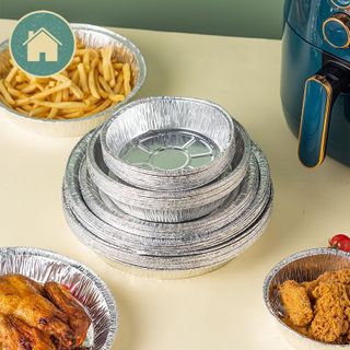 Set 10 Khay Giấy Bạc Lót Nồi Chiên Không Dầu, Đĩa Nhôm, đĩa giấy bạc Đường Kính 20-22cm
