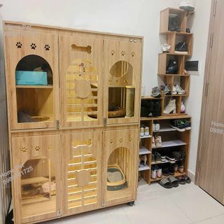 Chuồng Mèo Hai Tầng Gỗ MDF Cốt Lõi Xanh Chống Ẩm, Nhà Cho Thú Cưng Giá Tại Xưởng