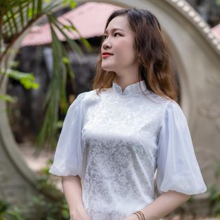 Set Đồ Lam Đến Chùa , Mẫu Áo Gấm Tay Phồng Vải Lụa Đông Hưng Cao Cấp - M 752