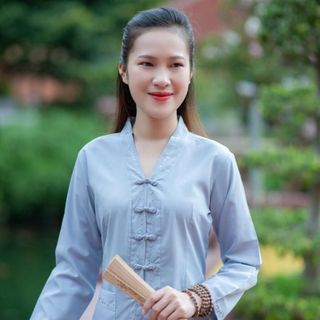 Đồ Lam Đi Chùa Nữ, Mẫu Bà Lai Cổ Điển Sang Trọng Chất Vải KATE Thoáng Mát - M 116