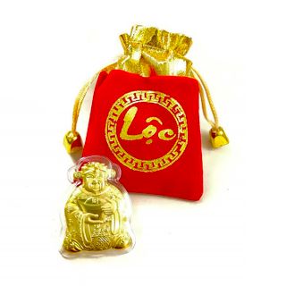 Ông Thần Tài Mạ Vàng Tặng Túi Gấm