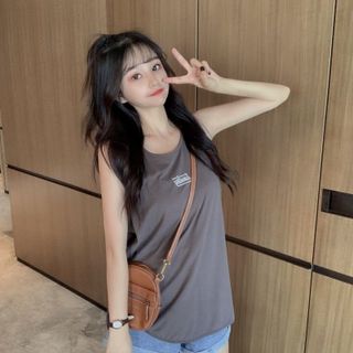 Áo ba lỗ nữ in chữ đơn giản trẻ trung freesize dưới 65kg-Thu