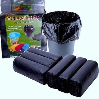 3 cuộn túi đựng rác tự phân hủy size to 55x65 cm bảo vệ môi trường, tiện dụng, màu đen hàng dày dặn giá sỉ
