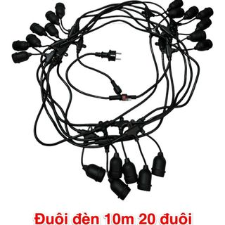 Dây đuôi đèn trang trí ngoài trời 10m + 15 đuôi E27 kín nước ip67 (HÀNG LOẠI 1)