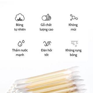 Tăm bông thân gỗ bịch 100 que, tăm bông ráy tai thân thiện với môi trường
