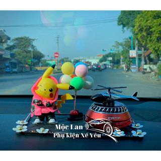 Set Mô Hình Pikachu Kèm Nước Hoa Máy Bay Catpai Năng Lượng Mặt Trời Trang Trí Taplo ô tô Dễ Thương