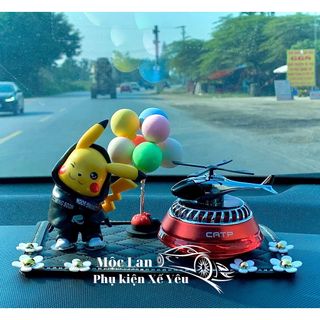 Set Mô Hình Pikachu Kèm Nước Hoa Máy Bay Catpai Năng Lượng Mặt Trời Trang Trí Taplo ô tô Dễ Thương