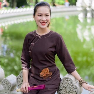 Đồ Lam đi chùa, Kiểu Áo Cổ Tròn Truyền Thống, Vải Kate Mềm Mịn - M 049 giá sỉ