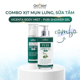 Combo Xịt Mụn Lưng , Giảm Viêm Nang Lông Dành Cho Nam Oriskin Vicenta Body Mist 100ml và Sữa Tắm Puri shower Gel 300ml