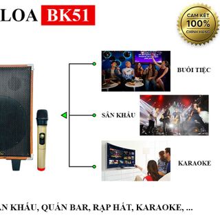 Loa xách tay di động BK51 - Loa Karaoke Chính Hãng Giá Rẻ Công Suất Lớn 100W Bass 20cm Âm Thanh Mạnh Mẽ Tặng Kèm 2 Micro Không Dây Cao Cấp Bảo Hành 12 Tháng