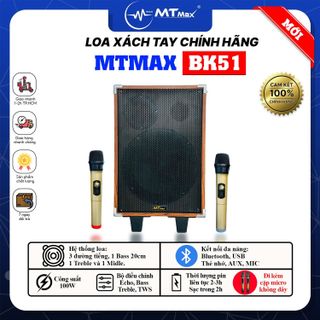 Loa xách tay di động BK51 - Loa Karaoke Chính Hãng Giá Rẻ Công Suất Lớn 100W Bass 20cm Âm Thanh Mạnh Mẽ Tặng Kèm 2 Micro Không Dây Cao Cấp Bảo Hành 12 Tháng