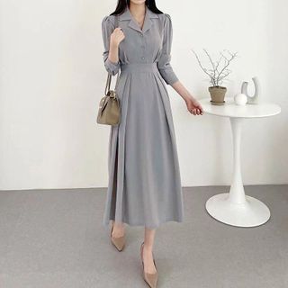 ĐẦM TAY DÀI CỔ VEST NÚT BỌC - DT1775