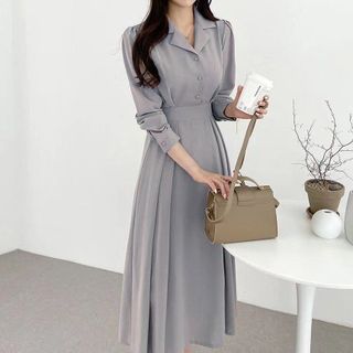 ĐẦM TAY DÀI CỔ VEST NÚT BỌC - DT1775