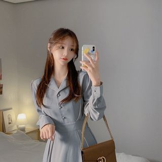 ĐẦM TAY DÀI CỔ VEST NÚT BỌC - DT1775
