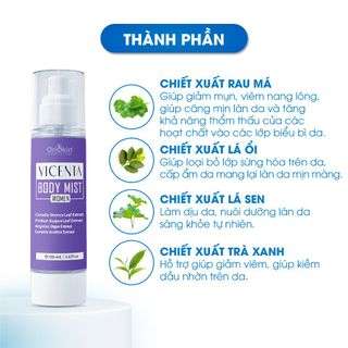 Xịt Mụn Lưng , Ngực , Giảm Mụn Sưng , Mụn Viêm , Mụn Trứng Cá , Giảm Viêm Nang Lông Nữ Oriskin Vicenta Body Mist 100ml