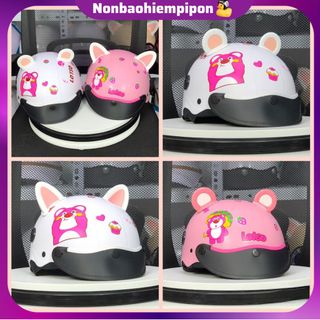 Nón bảo hiểm gấu dâu kèm tai mèo và gấu dễ thương, mũ bảo hiểm sơn gấu dâu lotso gấu nâu xinh xắn mẫu mới