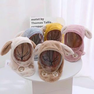 Mũ Len Lông Cừu Trùm Đầu Kèm Kính Chắn Gió Chống Bụi Bảo Vệ Bé, Nón Len Mềm Mịn Cho Bé