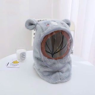 Mũ Len Lông Cừu Trùm Đầu Kèm Kính Chắn Gió Chống Bụi Bảo Vệ Bé, Nón Len Mềm Mịn Cho Bé