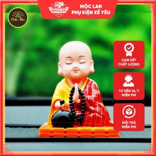 (tặng vòng hạt 108) Tượng phật chú tiểu gõ mõ tụng kinh để taplo trang trí xe hơi ô tô